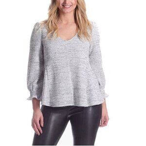 Duffield Lane Top Womens Large Gray Callie Tweed V Neck Stretchy Textured Boho